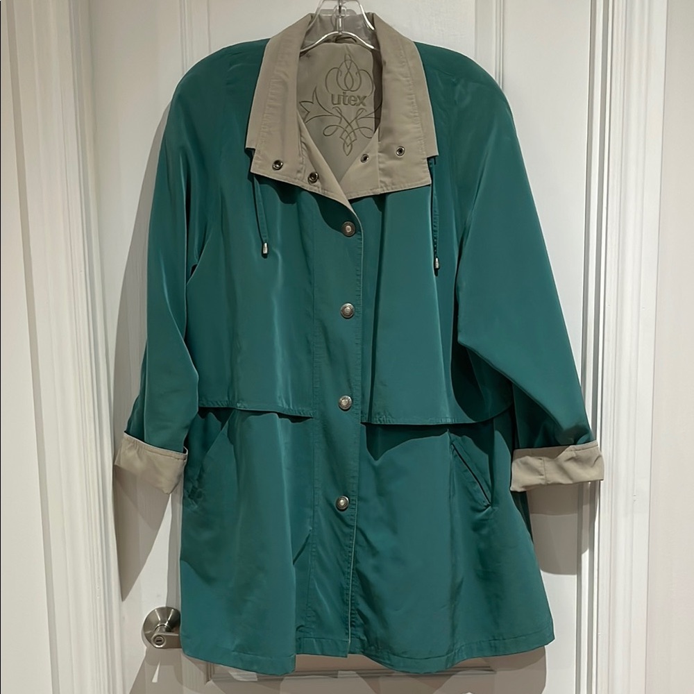 Tultex Green and Cream Trench Coat with Notched Collar